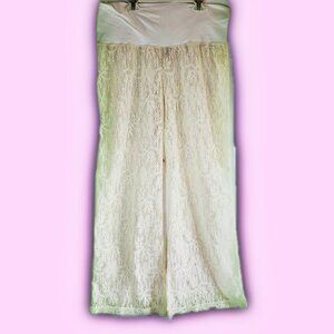 MIKEN SWIM foldover waist wide leg lacy sheer lounge pants